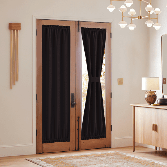 NICETOWN French Door Curtains, Blackout Curtain Thermal Insulated Privacy Drape for French Door Classroom with Adjustable Tie Back, Brown, 30"x72", 1 PC