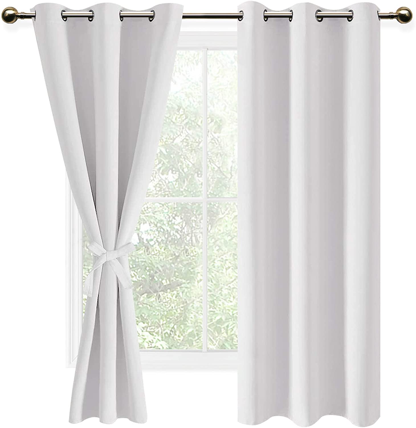IBAOLEA Blackout Curtains for Bedroom with Tiebacks Room Darkening  Privacy Grommet Top Window Curtains for Living Room, 42 x 72 inch Long,  Greyish White, Set of Panels Greyish White W42