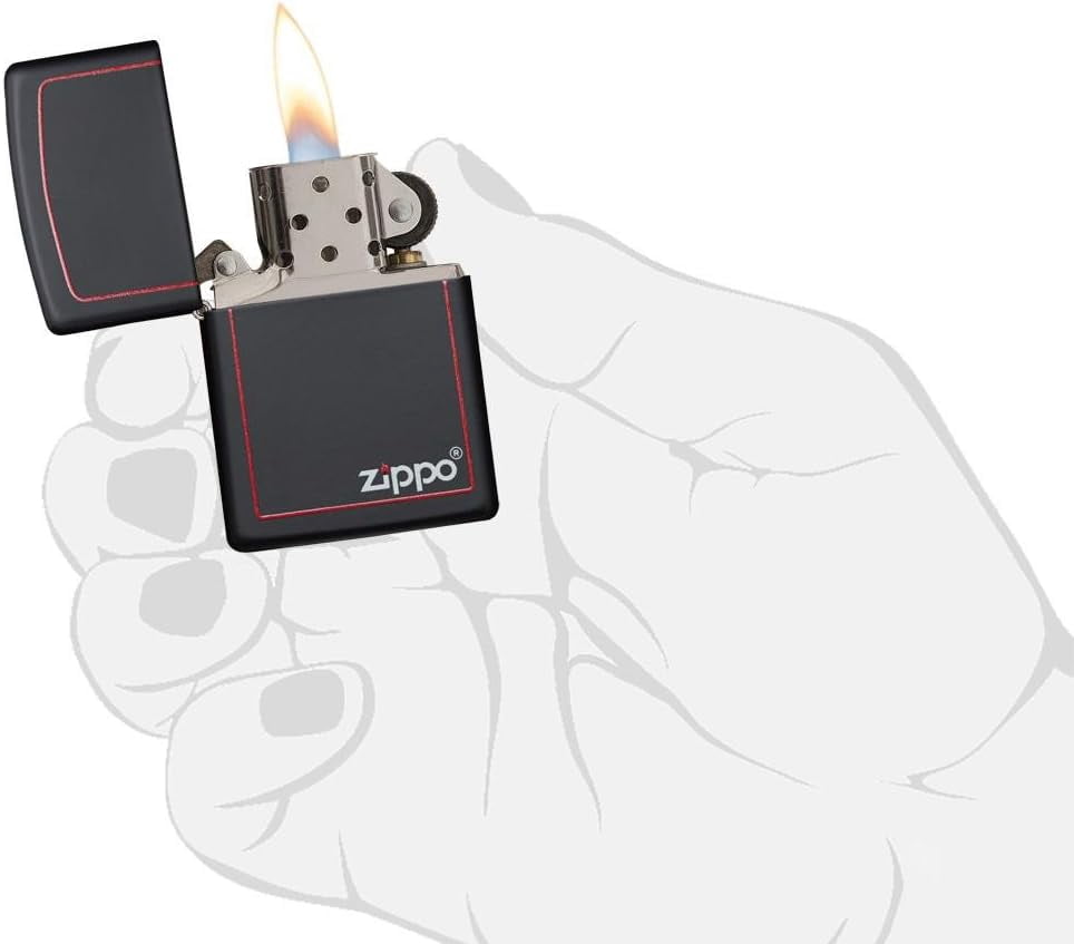 Zippo Lighter - Personalized Message Engraved Customized Black Matte Color Windproof Lighter Red Border Logo #218ZB
