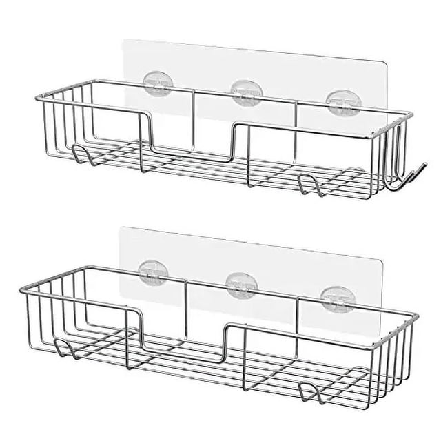 Organizador combinado de almacenamiento para baño y ducha con ventosa, sin daños, cesta de alambre inoxidable para accesorios de cocina y baño, paquete de 2