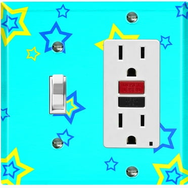 Metal Light Switch Plate Cover Blue Yellow Star Party Teal STR001