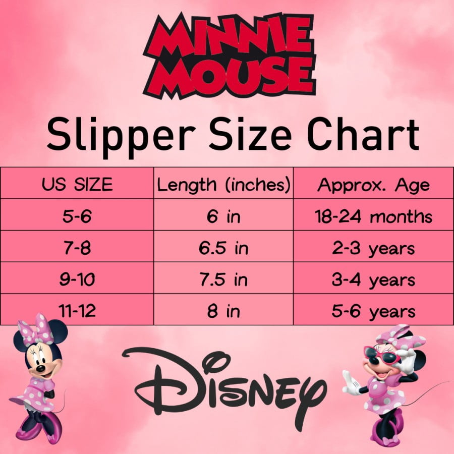 Disney Minnie Mouse "Happy Go Lucky" Girls Dual Sizes Slippers, Pink, 5-6
