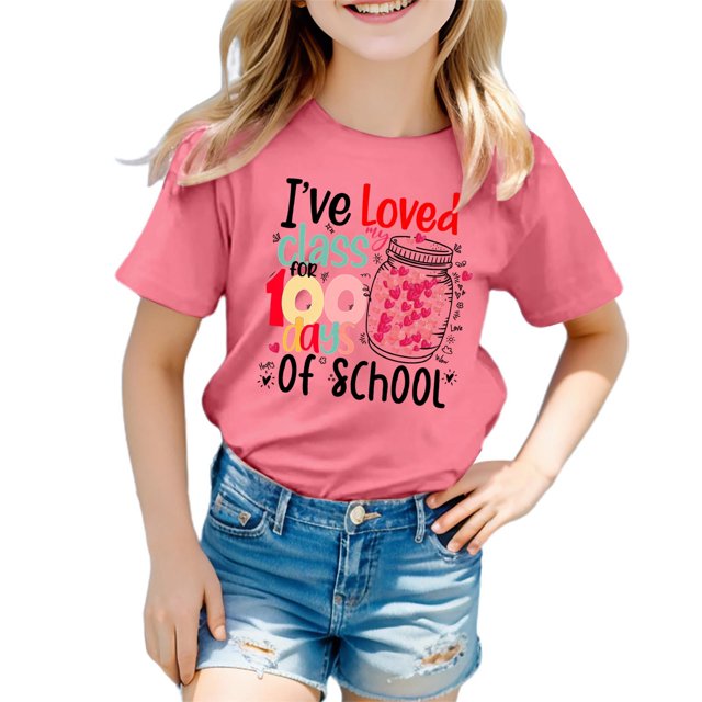 Chemises Filles Enfants Mode Décontractée Imprimé Col Rond Manches Courtes T-Shirt Hauts Filles Rouge Pastèque 3 Ans-4 Ans
