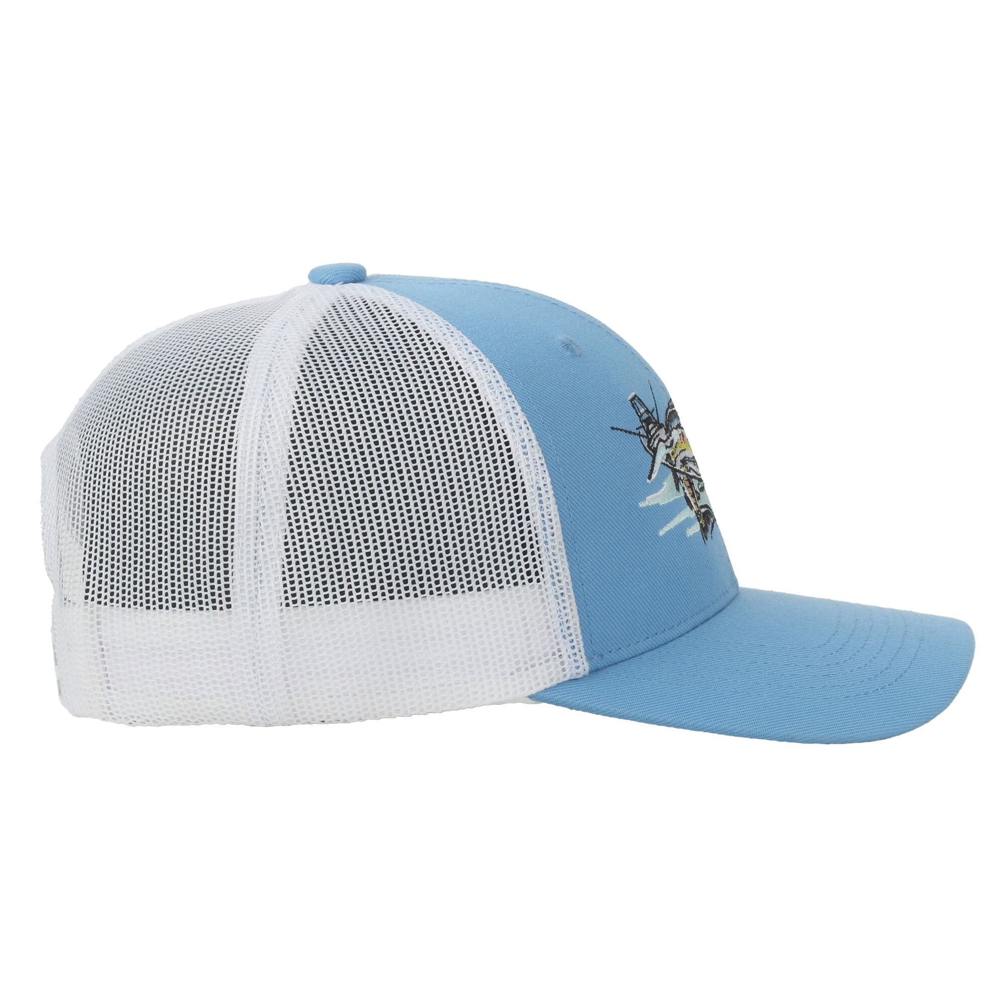 Blue/White Marlin 6-Panel Fishing Cap – Structured, Embroidered, Snapback, One Size