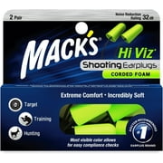 Mack's Hi Viz Corded Foam Shooting Ear Plugs, 2 Pair - Most Visible Color, Easy Compliance Checks, 32dB High NRR - Comfortable, Safe Ear Plugs for Hunting, Tactical, Target Shooting