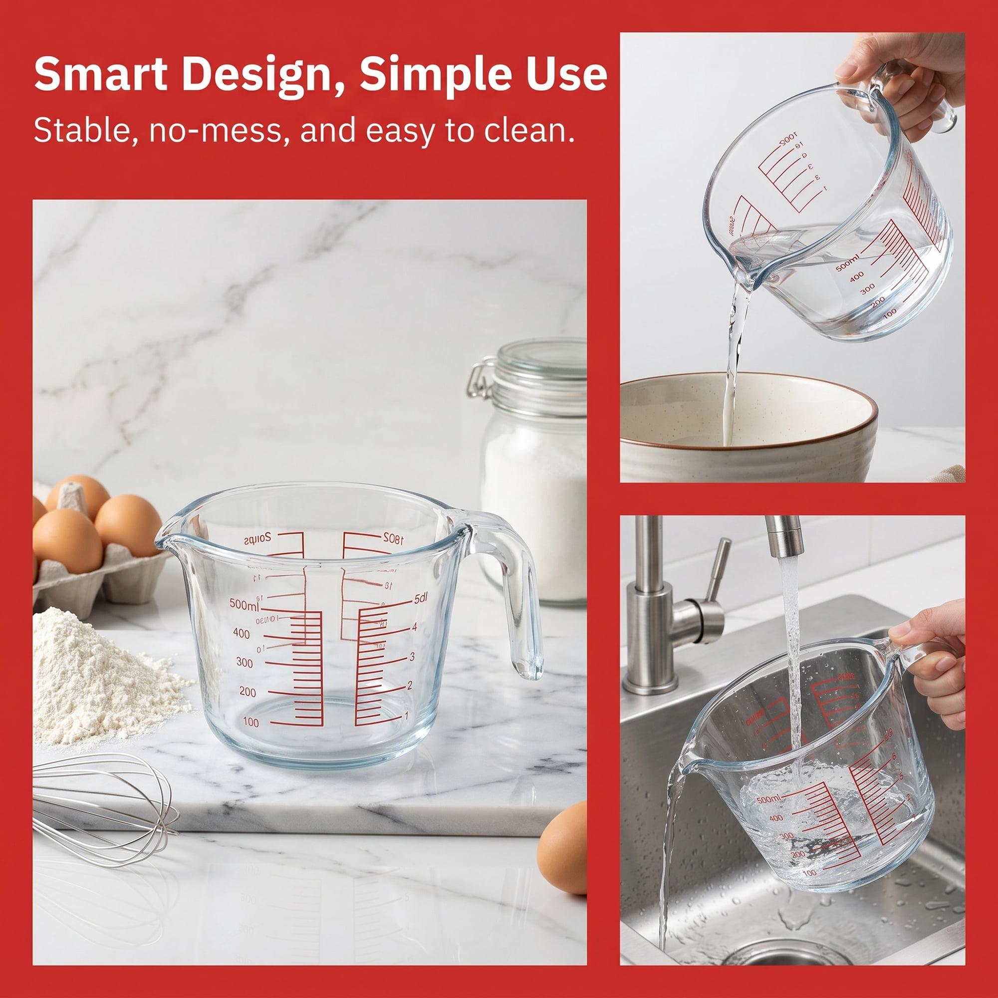 Unique Bargains Measuring Cup, 1 Cup Glass Measuring Cups for Kitchen Baking Clear 500ml