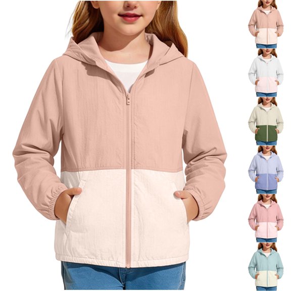Resicozy Lightweight Jacket for Kids Fall Long Sleeve Zip Up Hooded Rain Coat Windproof Outdoor Tactical Jackets 5-15 Years Beige 130
