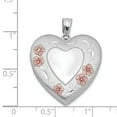 thumbnail image 3 of Sterling Silver Rhodium-plated 24mm Enameled Floral Border Heart Locket, 3 of 3
