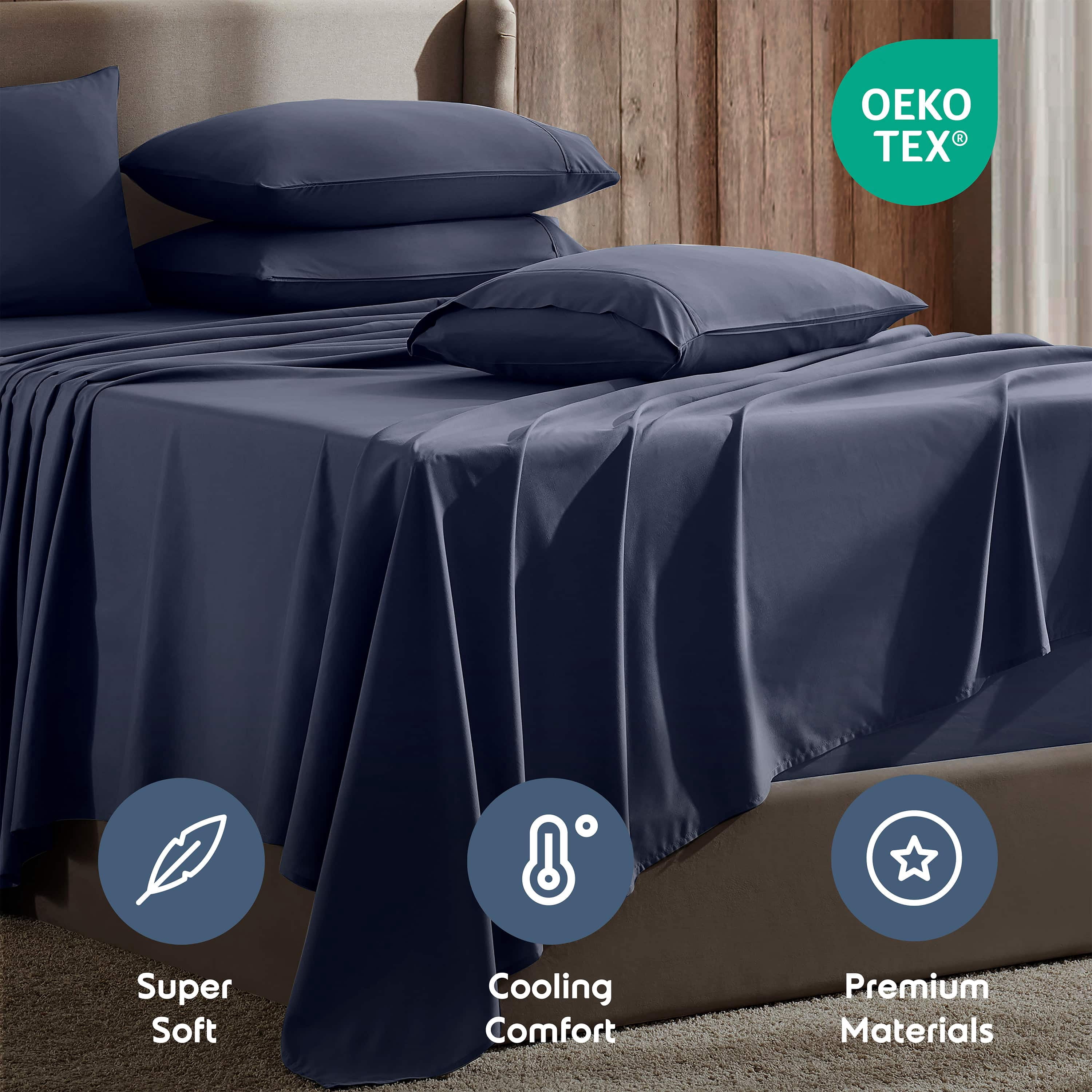 LammaLoe Extra Deep Pocket Queen Sheets set, Fits 18"-24" Mattress, 6 Piece Soft Microfiber Bed Sheet Sets, Navy