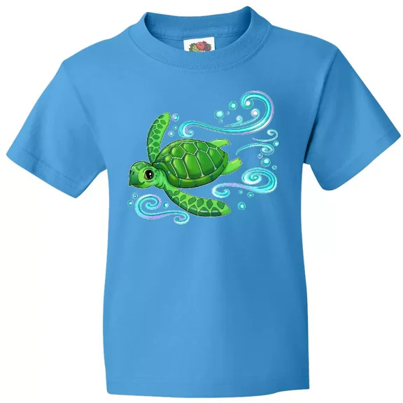 Bella Canvas Sea Turtle Swimming Toddler T-Shirt Turtles Green Cute Love Blue Eco Tee