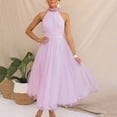 thumbnail image 7 of XIAOCHA Womens Halter Tulle Ruched Waist Midi Dress Fitted Solid Color Sleeveless Gown Flowy Elegant Party Dresses, 7 of 7