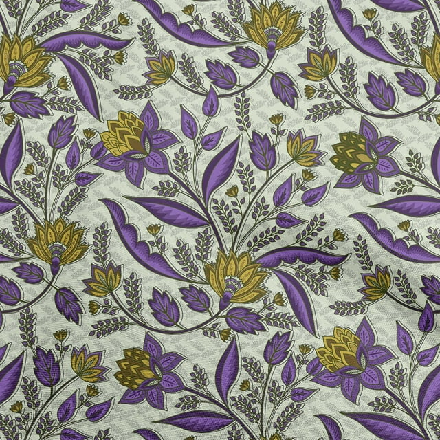 oneOone Velvet Violet Fabric Asian Floral Craft Projects Decor Fabric Printed By The Yard 58 Inch Wide