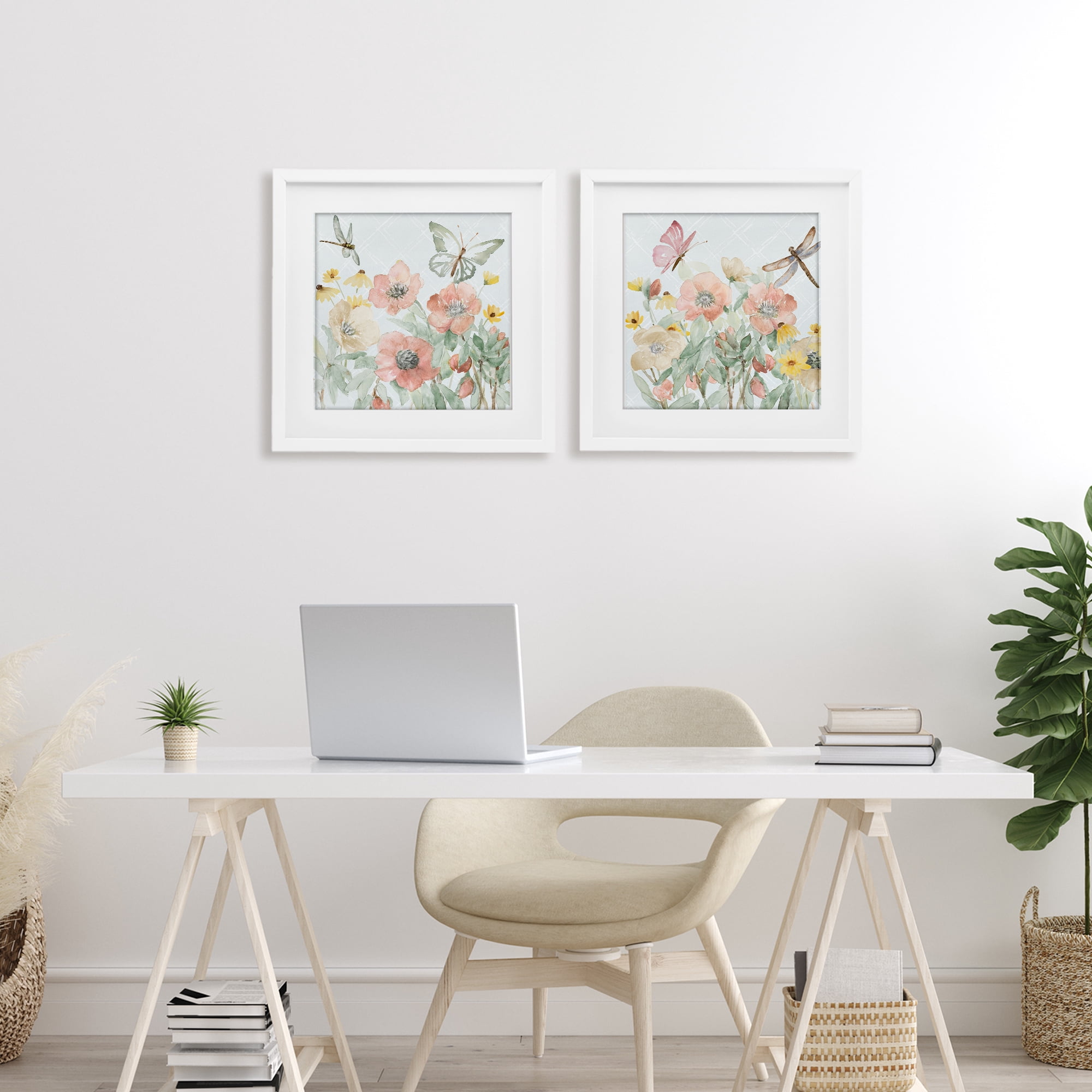 Stupell Industries Delicate Garden Joy 2 Piece White Framed Print Under Glass Set, design by Lanie Loreth