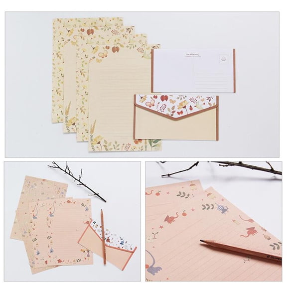 WHAMVOX  5 Sets/45pcs Letter Paper with Envelopes Writing Stationery Note Motif