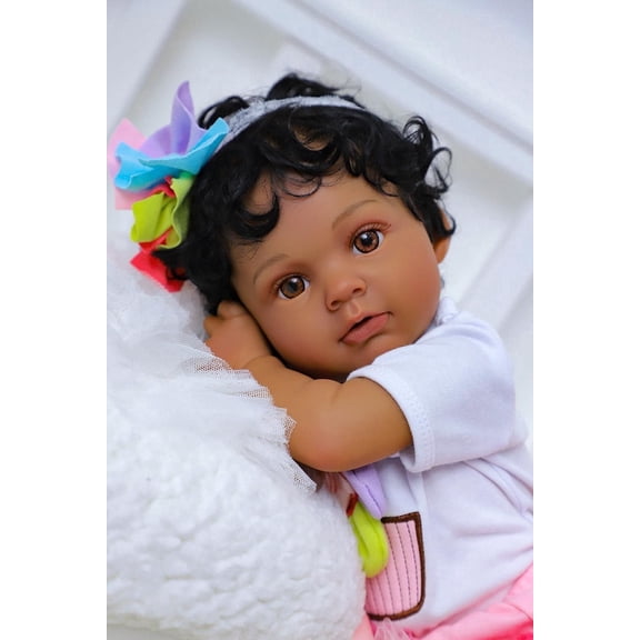 Realistic Reborn Baby Doll - 20 Inch Black African American Girl, Real Lifelike Dolls with Full Body Vinyl, Newborn Weighted Doll for Ages 3  Gift