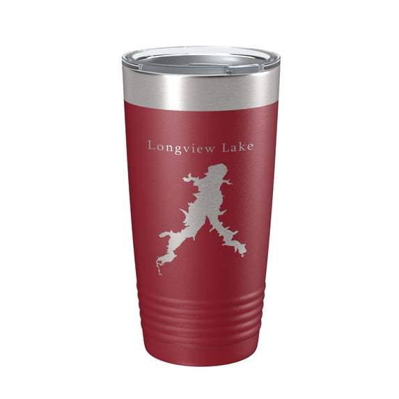 Longview Lake Map Tumbler Travel Mug Insulated Laser Engraved Coffee Cup Missouri 20 oz Maroon