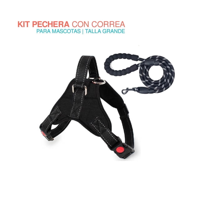 Set Pechera Arnes Regulable con Correa Para Mascotas Grande Poli Pets PP-PCCBK-GD
