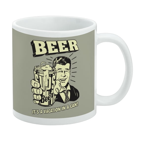 Beer It's a Vacation in a Can Funny Humor Retro White Mug