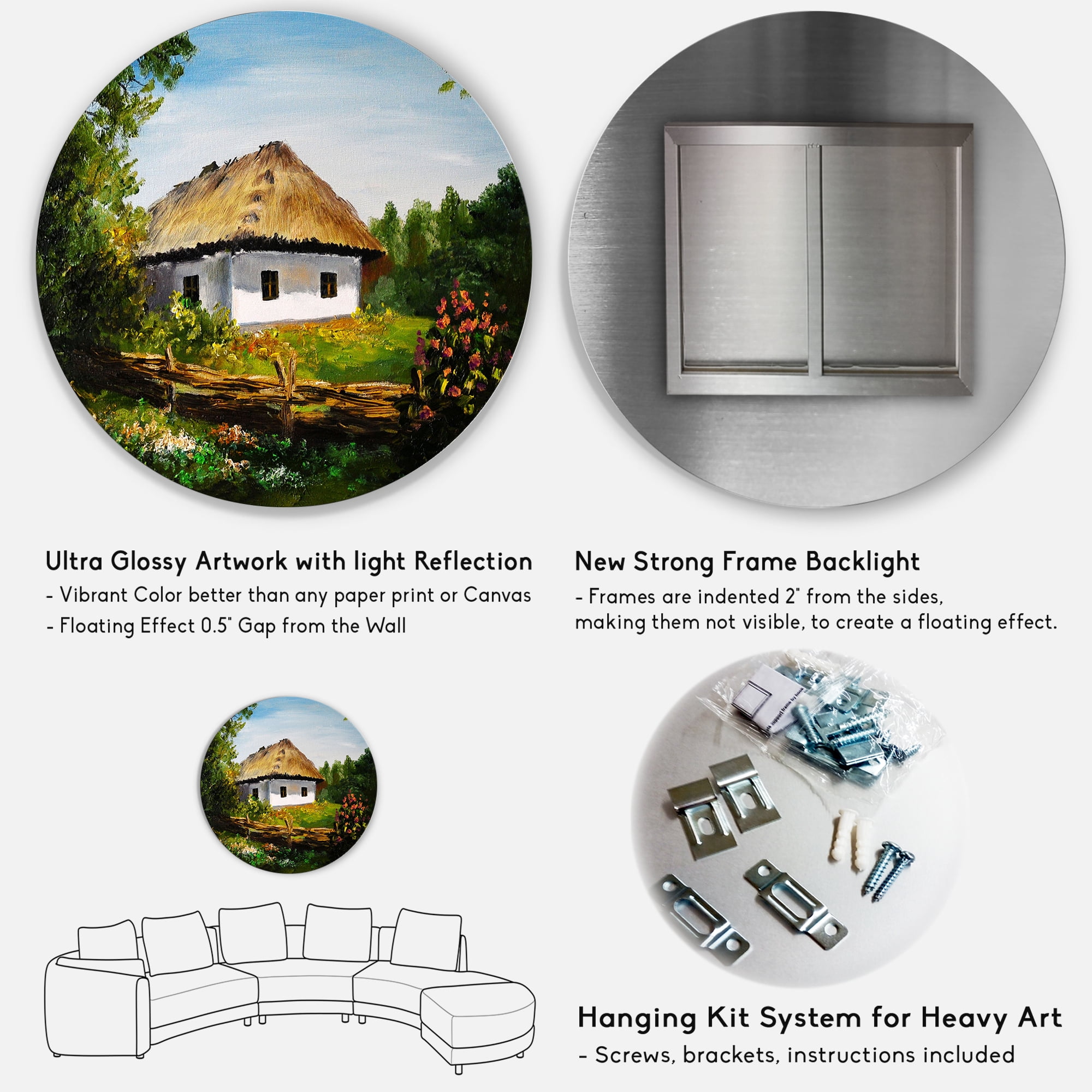 Designart 'Traditional Cottage At Sunrise In Summer' Traditional Circle Metal Wall Art 36x36 - Disc of 36