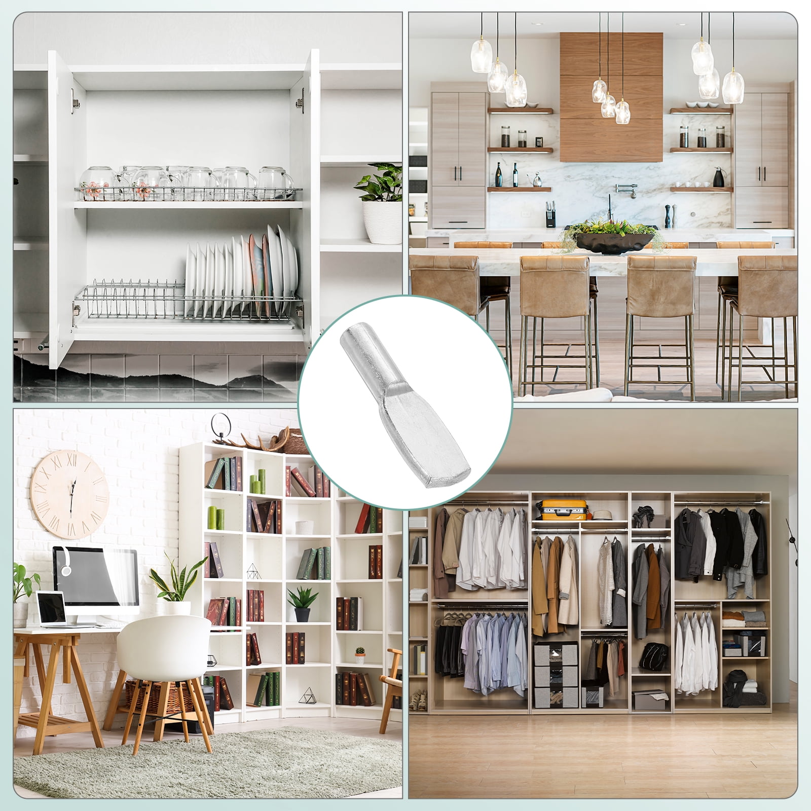 Uxcell 100Pcs Shelf Support Pegs, 6mm Spoon Shape Shelf Support Pins, Metal Support Pegs Holder for Kitchen Bookcase (Silver)