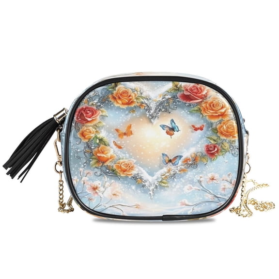 Womens Casual Chain Shoulder Bag Simple style Rose Heart Painting Crossbody Bag