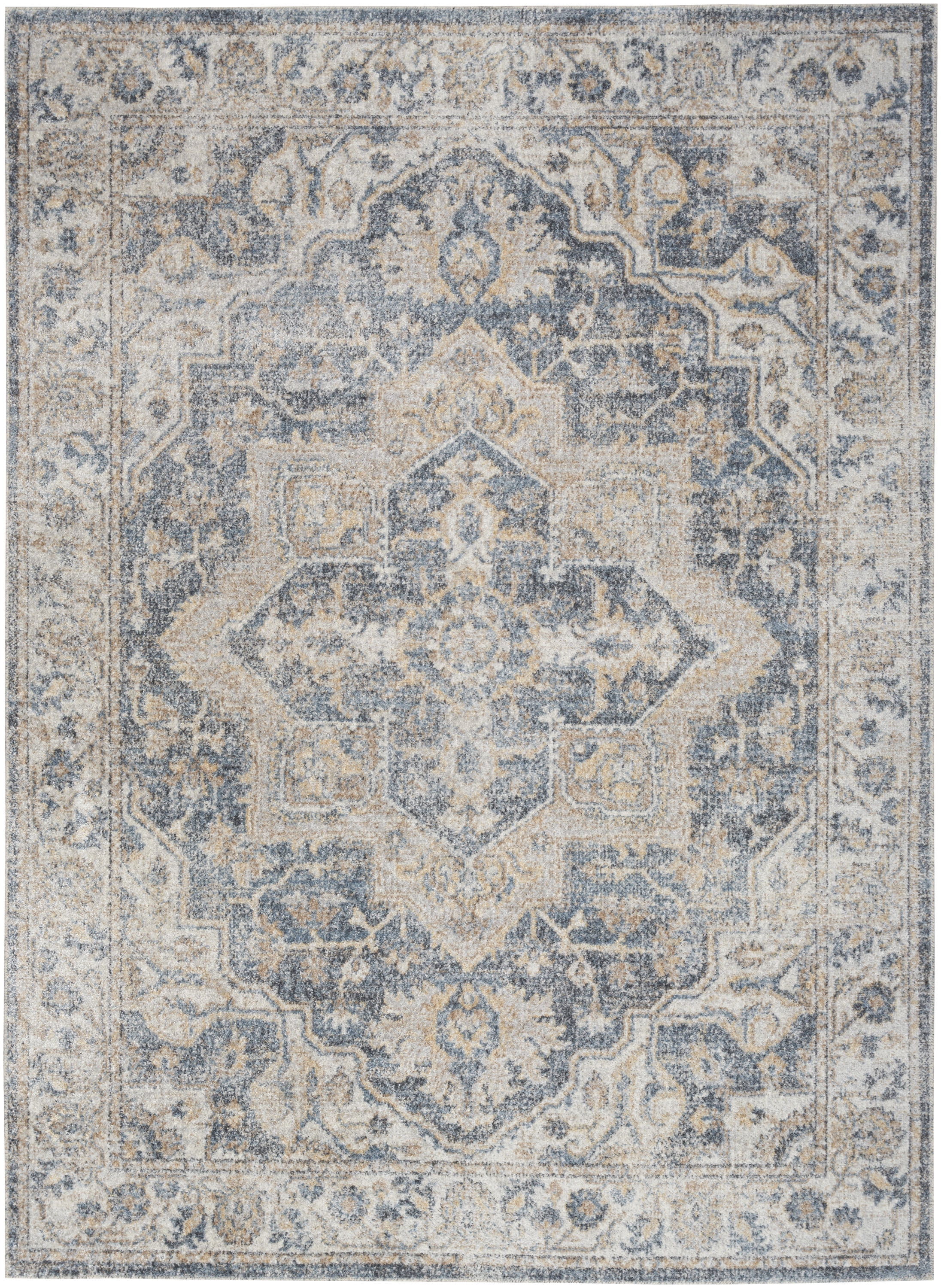 Nourison Astra Machine Washable Bohemian Grey/Blue 5'3" x 7' Area Rug, (5x7)