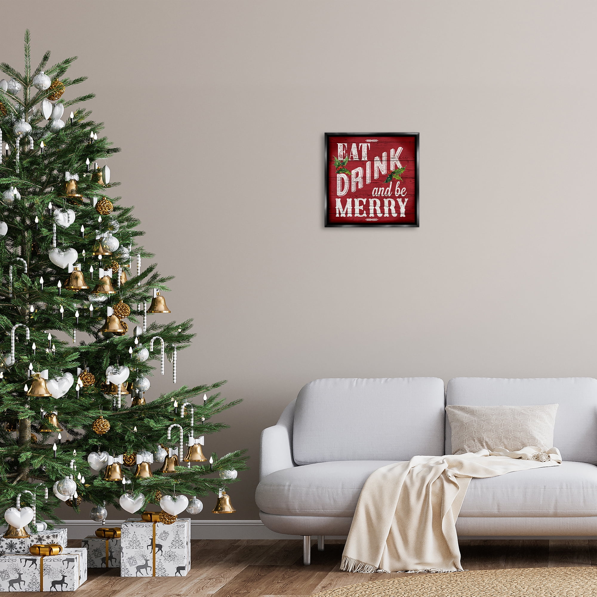 Stupell Industries Vintage Be Merry Holiday Painting Black Floater Framed Canvas Art Prints Wall Art, 18 x 18