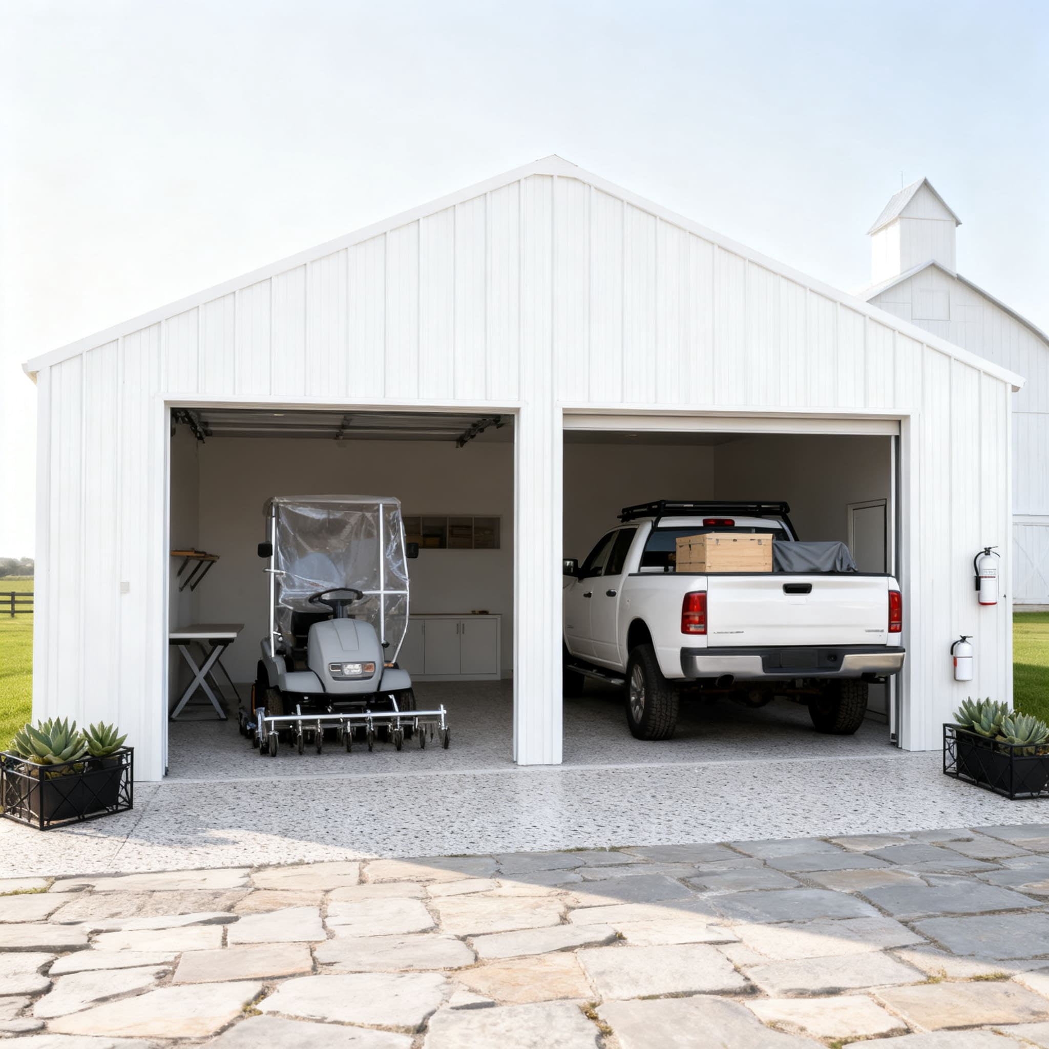 Chery Industrial 25' x 33' Double Garage Metal Shed with Side Chery Industrial 25' x 33' Double Garage Metal Shed with Side