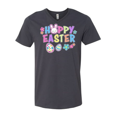 Bunny Faces - Happy Easter with Bunny Face and Easter Eggs Men's V-Neck T-Shirt