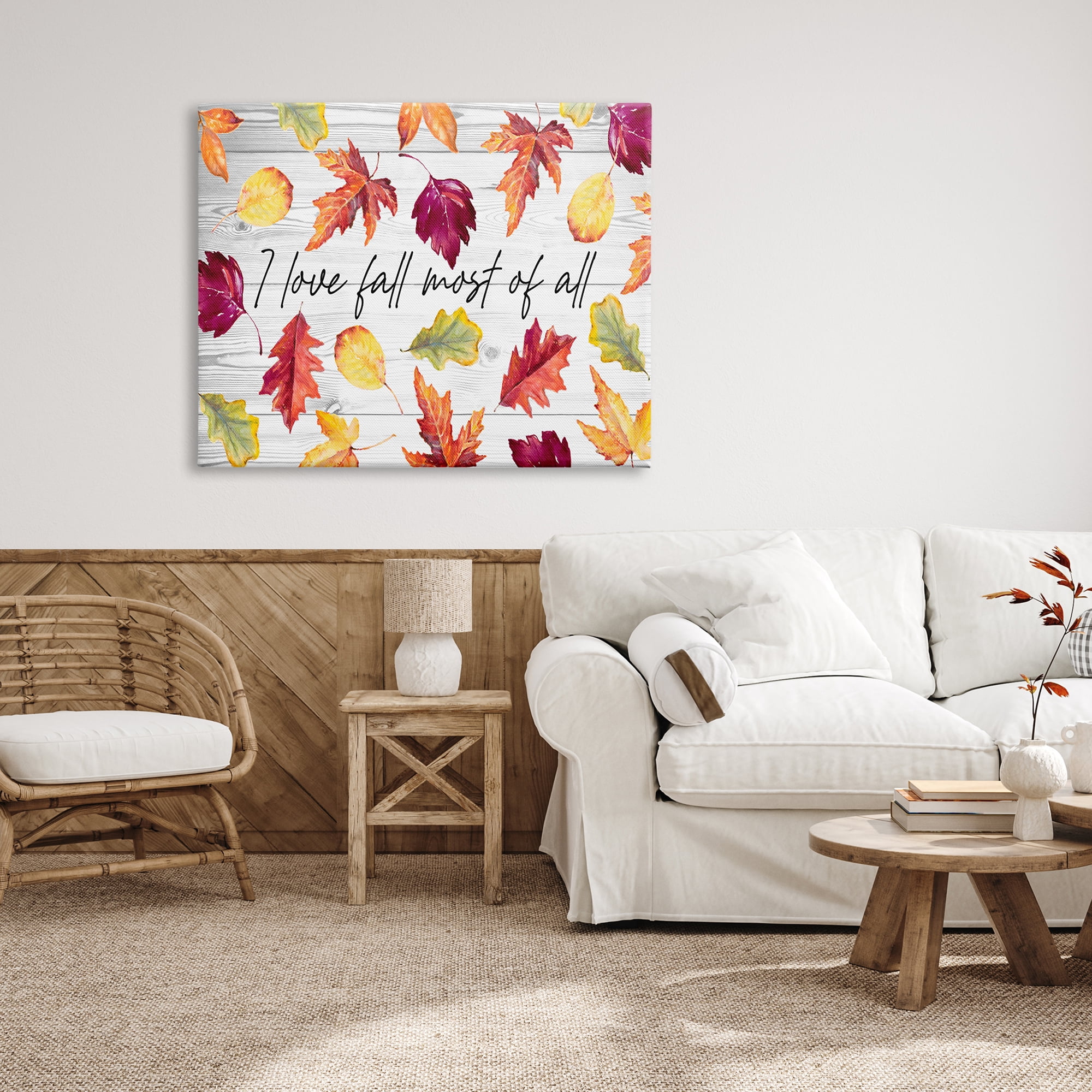Love Fall Most Of All Autumn Leaves Scattered Inspirational Graphic Art Gallery-Wrapped Canvas Print Wall Art