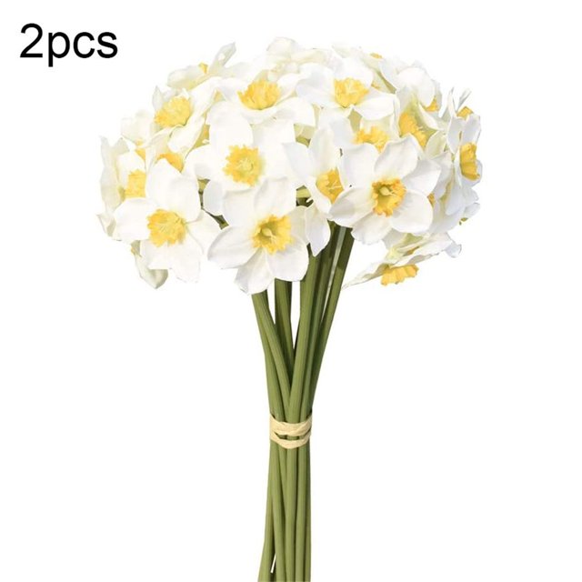 Paquete de 2 piezas de narciso artificial, simulación floral, decoración floral, tela para fiesta de boda, flor falsa, blanco Inevent HA9002-01B