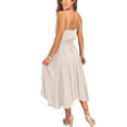 thumbnail image 3 of Women's Slouchy Long Dress Solid Color V Neck Drawstring Waist Sleeveless Slip Dress, 3 of 5