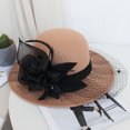 thumbnail image 1 of Sombrero de lana de ala grande para otoño e invierno, sombrero de fieltro retro británico, sombrero de copa de malla con flores para banquetes, 1 of 6