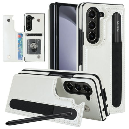 Wallet Case for Galaxy Z Fold 7, PU Leather Folio Z Fold 7 Case with S Pen Holder, Stand Function, Card Slots Shock-Absorbent Magnetic Closure Compatible with Galaxy Z Fold 7 5G - White