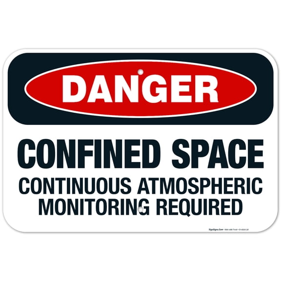 Danger Confined Space Continuous Atmospheric Monitoring Required Sign, OSHA Danger Sign, 12x18 Aluminum