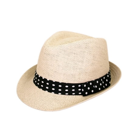 Polka Dot Band Natural Fedora Straw Hat
