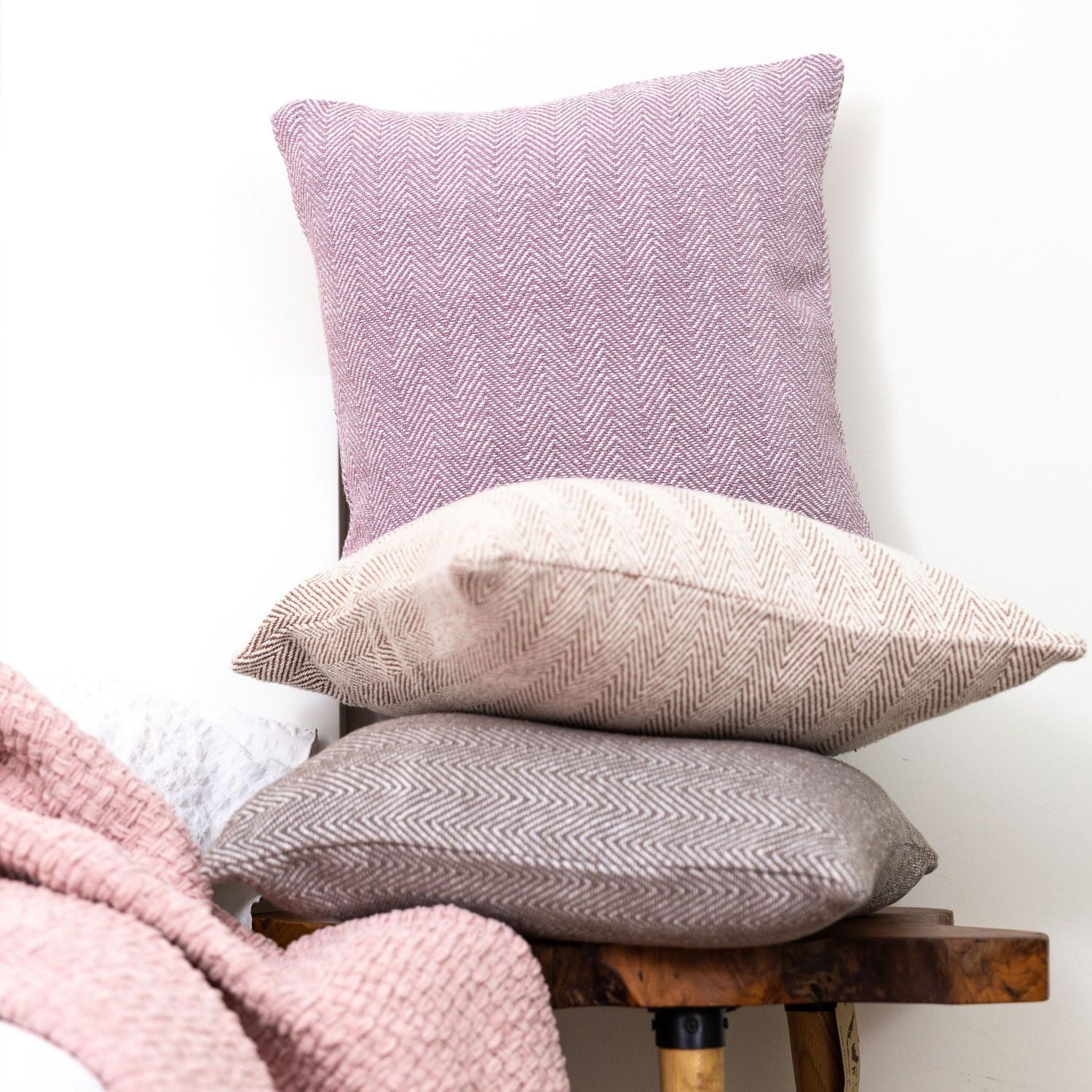 Herringbone Stripe Cotton Cushions Set of 2 Poly Filled With Zipper Machine Washable