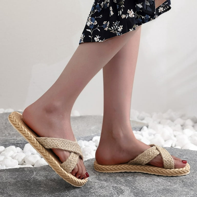 Spring And Summer Imitation Straw Woven Women Flat Sandals And
