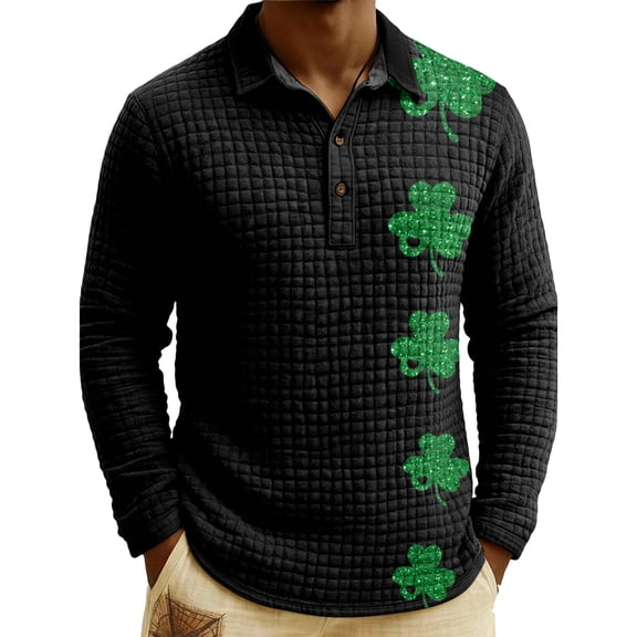 Men's St. Patrick's Day Shamrock Henley Long Sleeve Pullover Casual Top Shirt