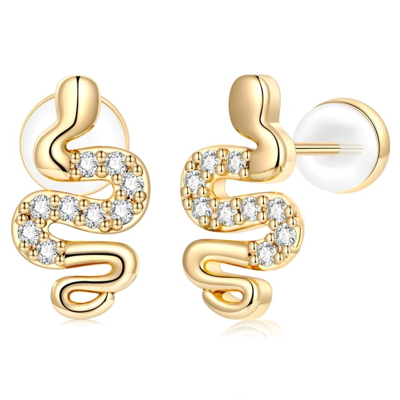 TINGN Tiny CZ Snake Earrings for Women 14K Gold Plated Cubic Zirconia Snake Earring