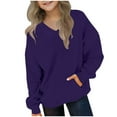 thumbnail image 2 of Relaxed Fit V-Neck Purple Sweatshirt for Girls - Soft Stretch Polyester Spandex with Kangaroo Pocket, 4-14 Years,Size 4 T, 2 of 8