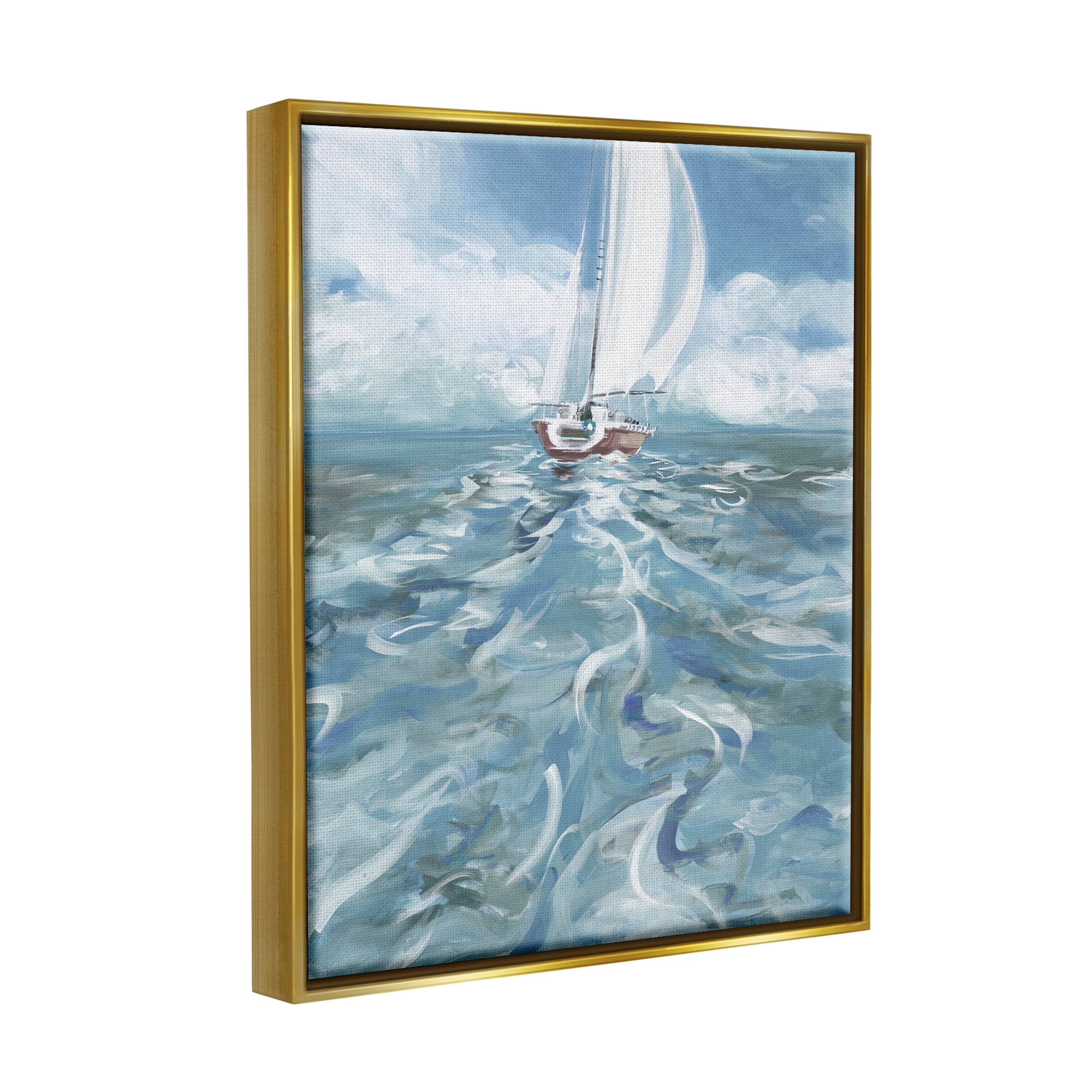 Stupell Industries Boat Waves Wake Painting Transportation Painting Gold Floater Framed Art Print Wall Art, 17 x 21