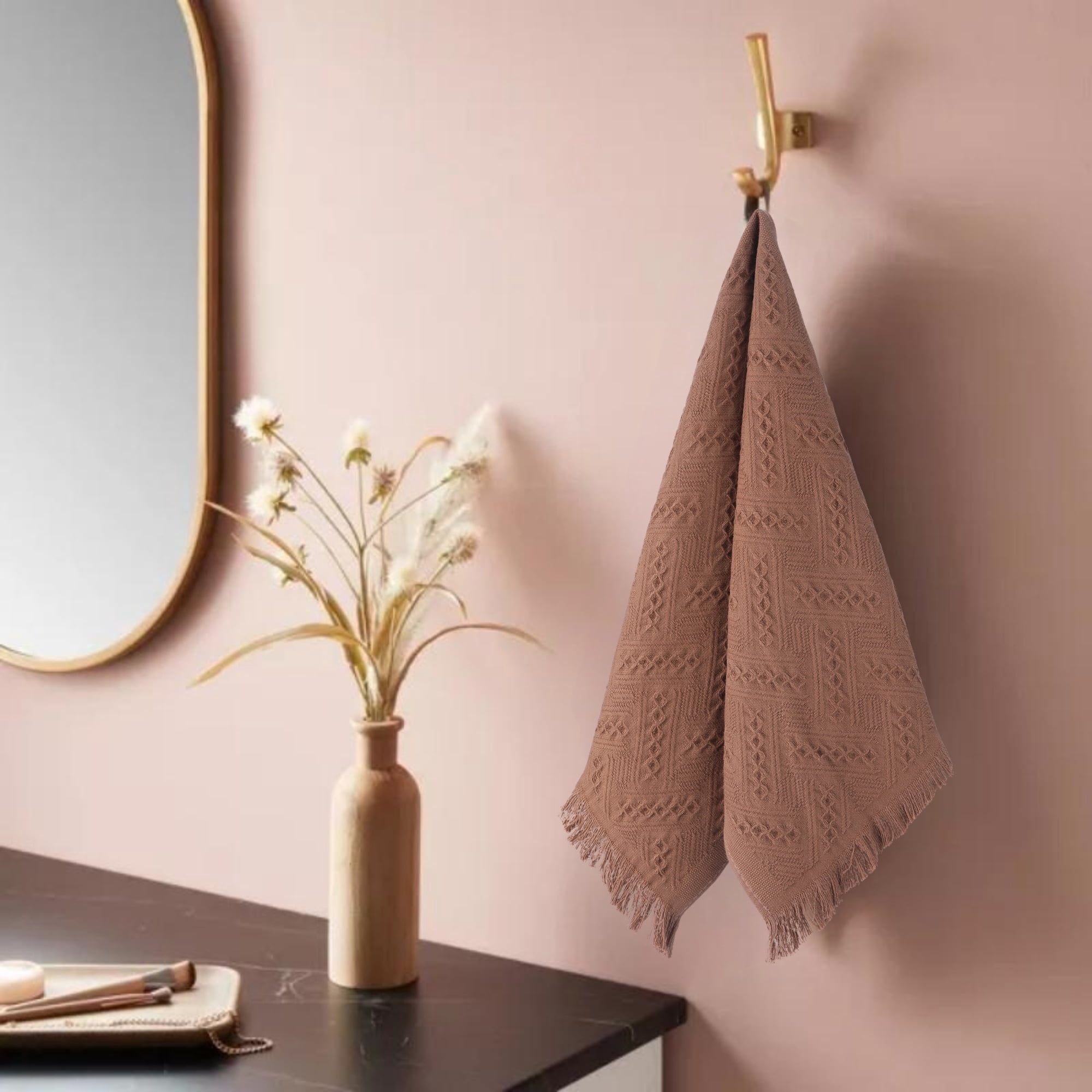 Unique Bargains 3 Pcs Soft Absorbent Towels Brown/Green 13" x 29"/6" x 15"