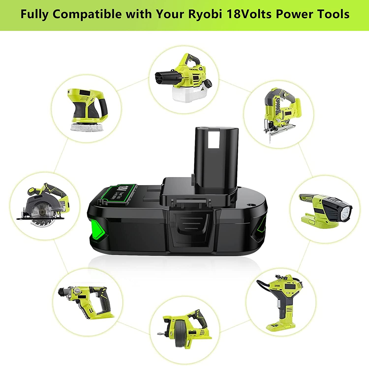 2Pack 18Volt P102 Replace for Ryobi 18V Batteries and Charger Combo for 18 Volt P103 P104 P105 P107 P109 P190 P191 P122 for Ryobi 18v Lithium Battery