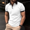 thumbnail image 2 of XDZJLR Men's Polo Shirts Button Up Turn Down Lapel Solid Color Short Sleeve Sports Shirt Blouse White Xl, 2 of 9