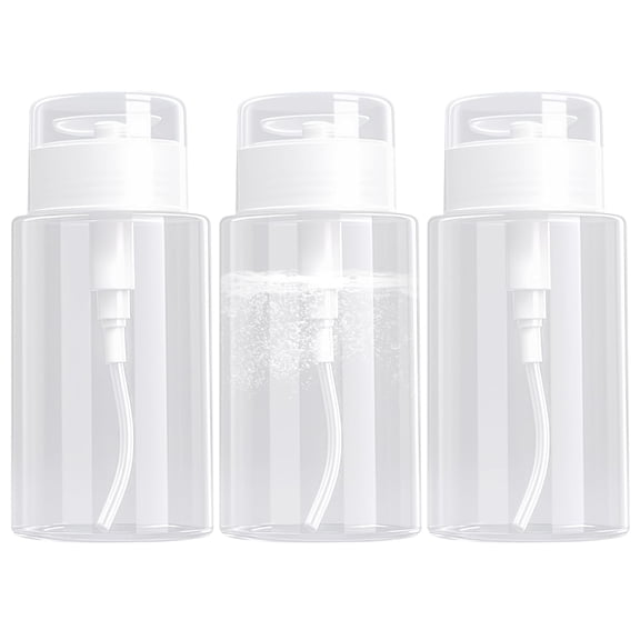ACDANC 3 Pack Push Down Pump Dispenser,Empty Press Container for Alcohol Facial Toner Makeup Nail Remover Pump Dispenser Bottles 6.7Oz/200Ml(Not for Acetone)