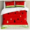 thumbnail image 1 of Nature Duvet Cover Set Queen Size, Macro Watermelon Pattern Fresh Ripe Organic Fruit Seeds Cute Artsy Illustration, Decorative 3 Piece Bedding Set with 2 Pillow Shams, Red Green Black, by Ambesonne, 1 of 3