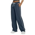 thumbnail image 2 of felwors Women's Wide Leg Sweatpants Elastic Waist Draw String Running Sports Pants Comfy Lounge Pants with Pockets Navy, S, 2 of 8