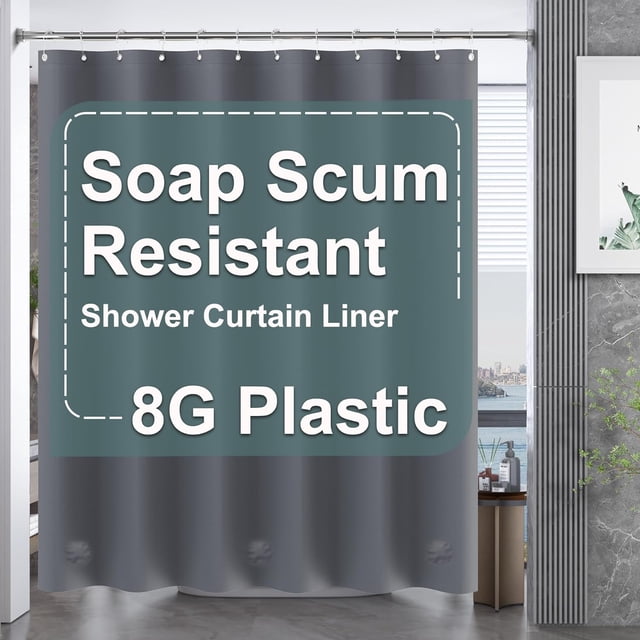 AmazerBath Cortina de ducha de plástico de 84 pulgadas de largo, 72 x 84, cortina de ducha extra larga con peso transparente, cortinas de baño altas de PEVA resistentes con 3 piedras grandes transpare