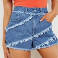 thumbnail image 5 of QUYUON Women Cotton Shorts Beach Shorts Elastic Shorts for Ladies Long Shorts for Women Casual Summer Cutoff Jean Shorts Pants Style S-1785 Female Casual Summer Shorts Women's Denim Shorts Blue S, 5 of 9